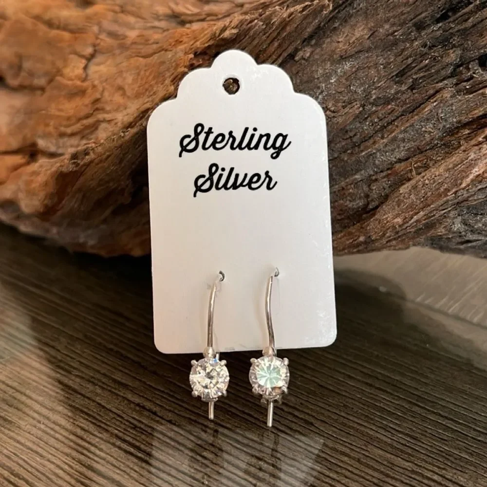 Vintage Sterling Silver Wire CZ Earrings